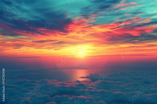 Sun Setting Over Clouds in the Sky © hakule