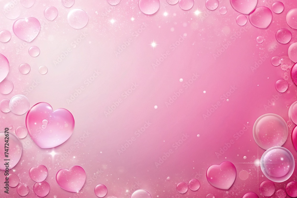 Pink Background with Bubbles, Hearts, and Copy Space, Romantic Pink Background, Love and Valentine's Day Concept, Girly Background with Hearts and Bubbles, Pink Wallpaper
