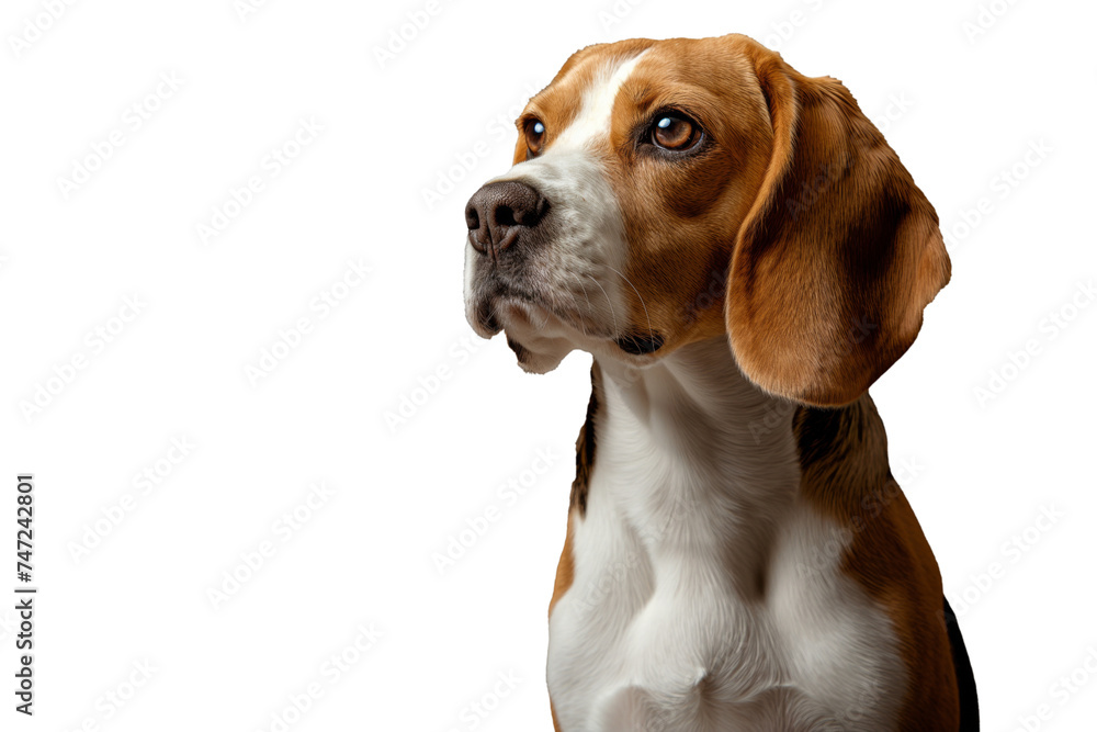 The head of a beautiful beagle, isolated from the background