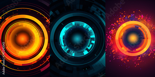 A detailed close-up view of a pair of speakers. Perfect for music enthusiasts or audio professionals,Colorful circles and sectors. Art geometric shapes in glass morphism style. Abstract vector design 