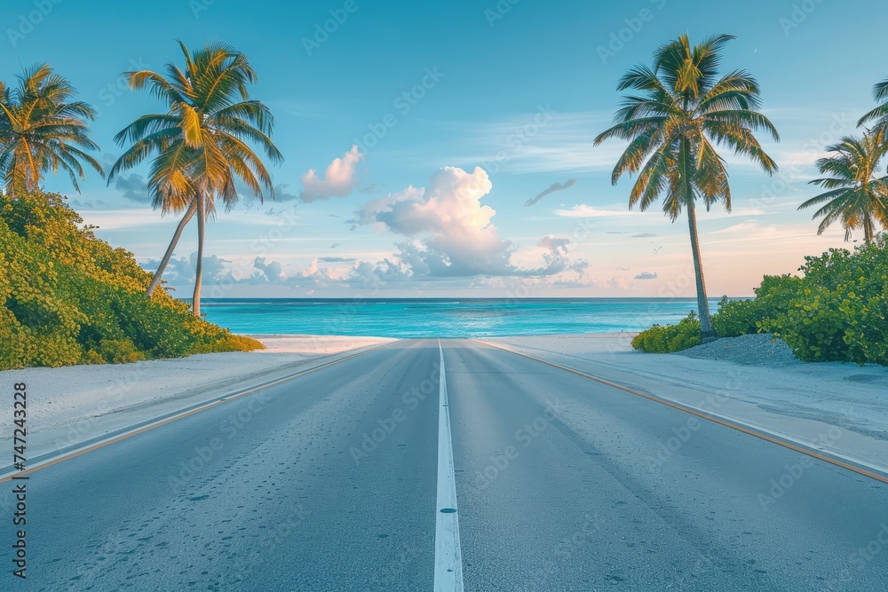 Deserted Road With Palm Trees