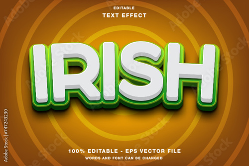 Irish 3D text style effect template editable