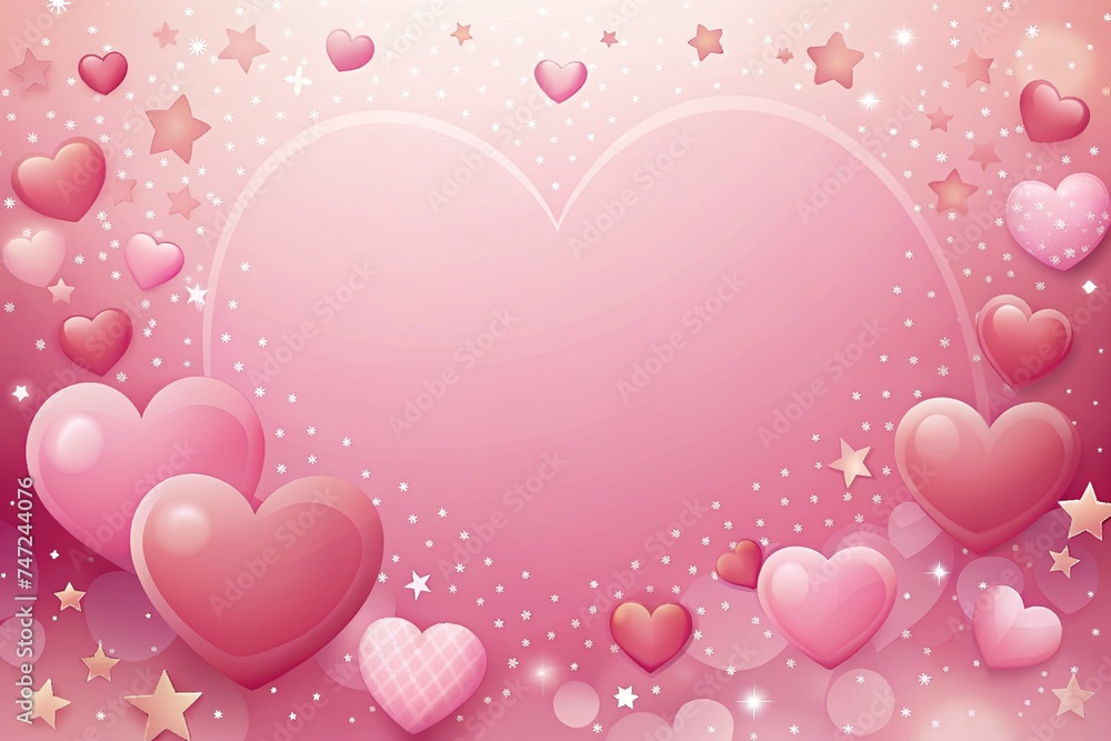 Pink Background with Hearts, Stars, and Copy Space, Romantic Starry Sky Scene, Love and Valentine's Day Concept, Girly Background with Hearts and Stars, Pink Wallpaper