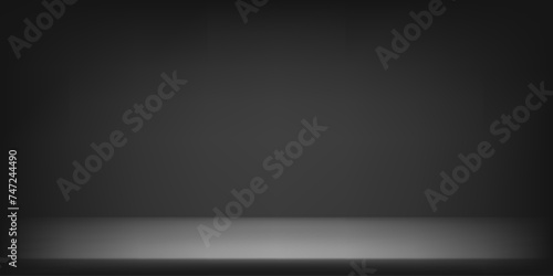 Empty Black studio room wall background. Clean design for displaying product. Space for selling products on the website. Vector illustration. photo