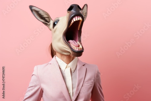 Retail Frustration: Store Manager with Pig Head Screaming - Concept of Anger and Stress in Fashion Retail Business