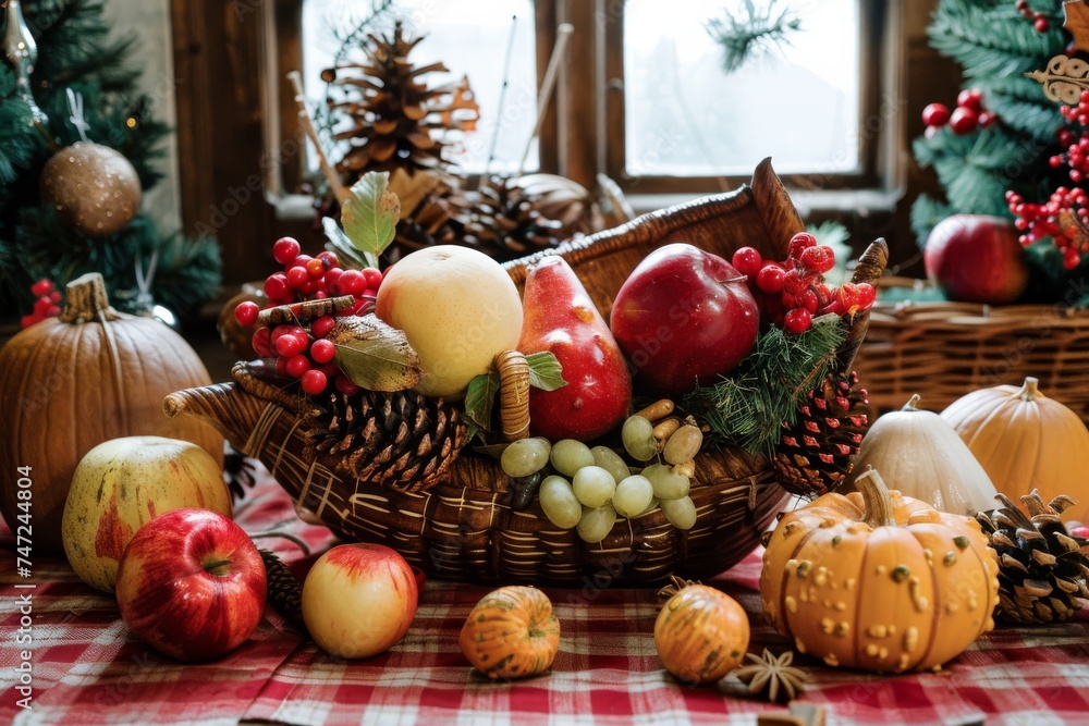 A Basket Filled With Lots of Fruit on Top of a Table A Basket Filled With Lots of Fruit on Top of a Table