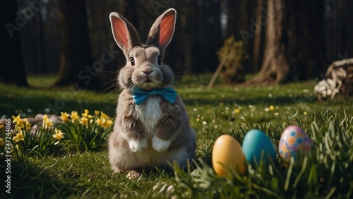 easter bunny sitting with easter eggs