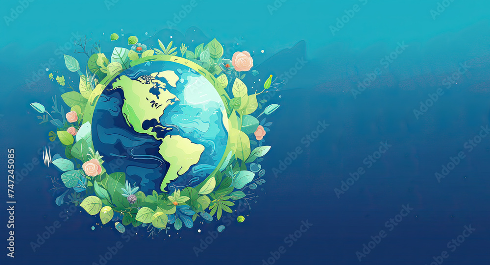 Vector illustration world map globe in meadow field, a World environmental day and Earth day Vector illustration world map globe in meadow field, a World environmental day and Earth day
