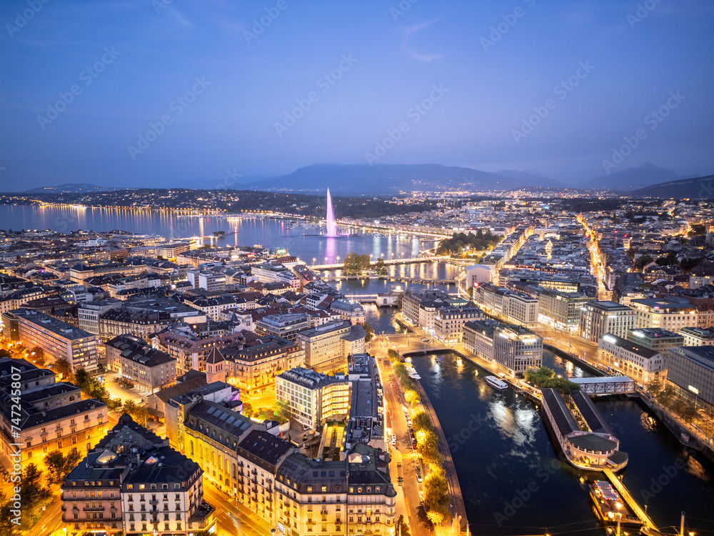 Obraz premium Geneva, Switzerland Skyline at Night