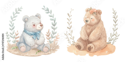 cute bear soft watercolor vector illustration