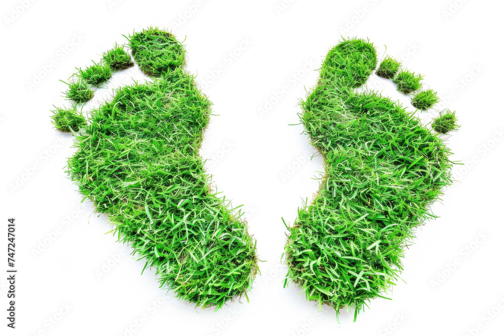 Footprint made of lush green grass isolated on white background, ecological footprint concept Footprint made of lush green grass isolated on white background, ecological footprint concept