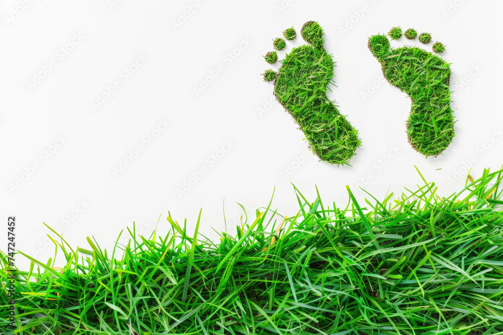 Footprint made of lush green grass isolated on white background, ecological footprint concept Footprint made of lush green grass isolated on white background, ecological footprint concept
