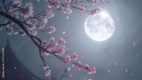moon and cherry tree view