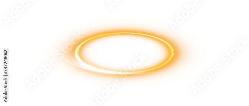 Three dimensional shiny golden nimbus. Golden halo angel ring. Light realistic halo, angel ring, Saint aureole symbol. Magic fantasy portal. Futuristic teleport. Light effect. PNG. 