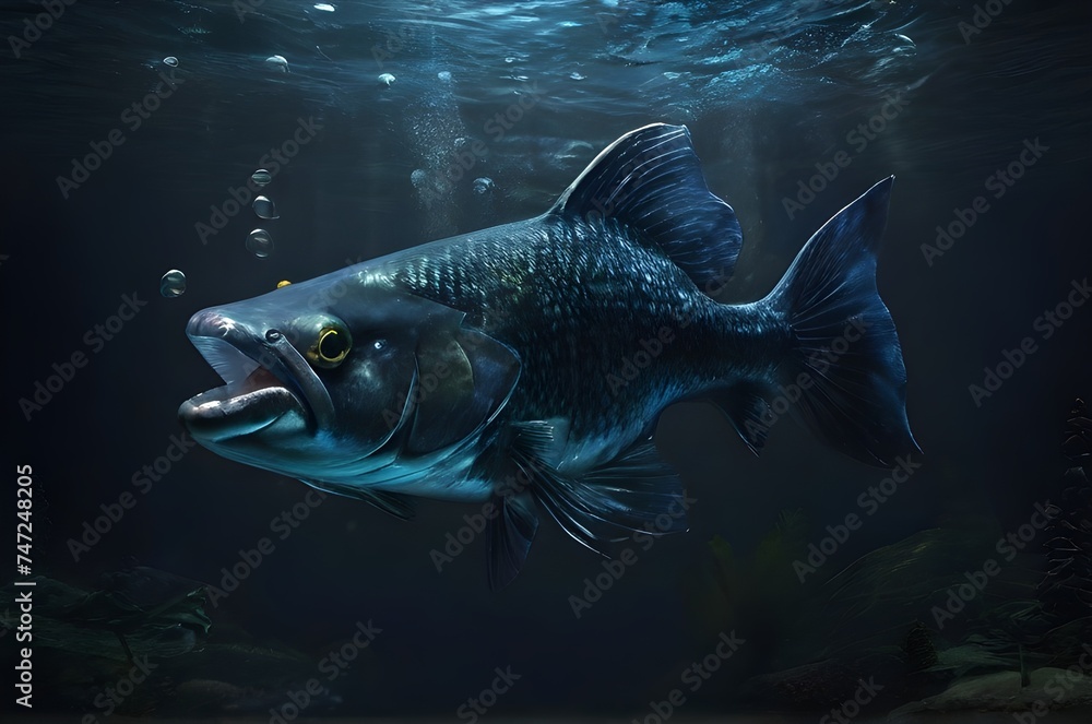 Big fish under the water in night Big fish under the water in night