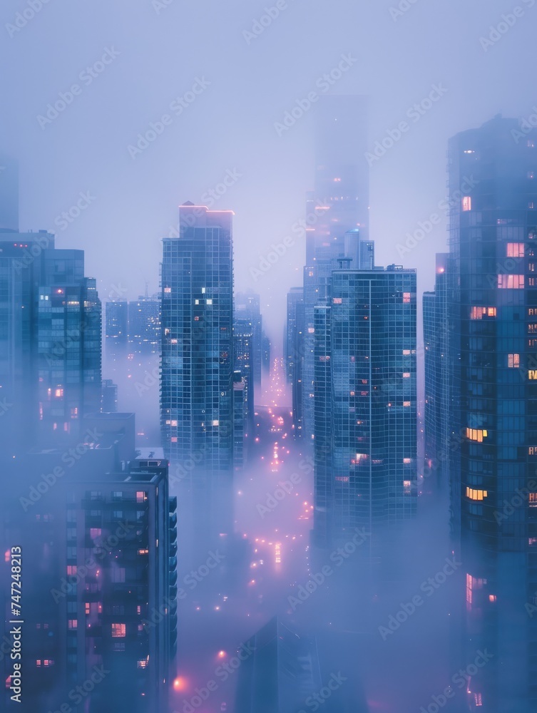 Foggy Cityscape With Skyscrapers