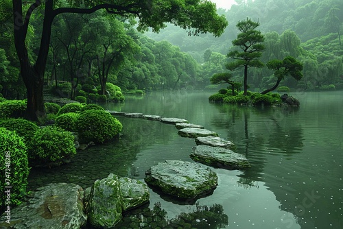 A Pond With Stepping Stones photo