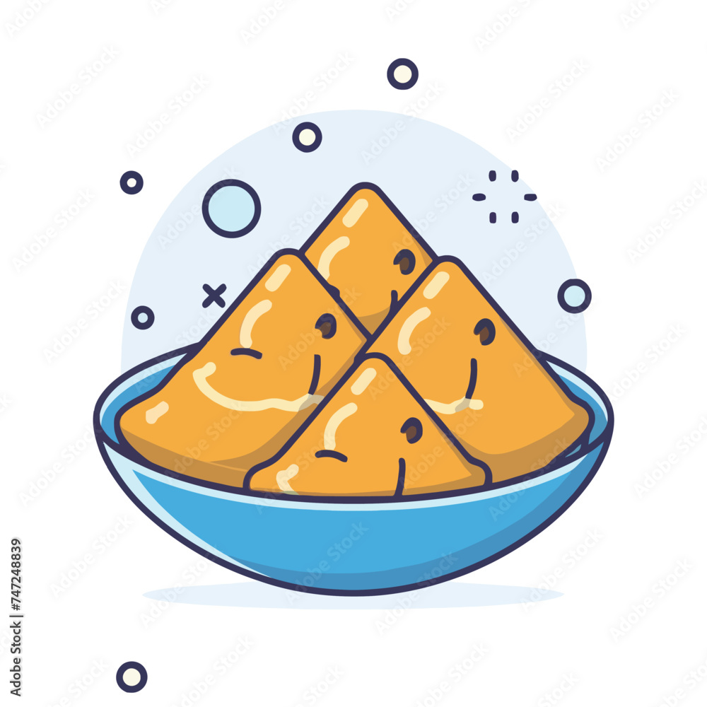 Samosa food in dish icon illustration