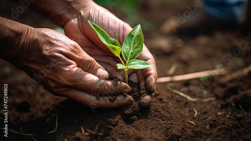 People's hands actively planting trees, symbolizing community involvement and environmental conservation efforts.