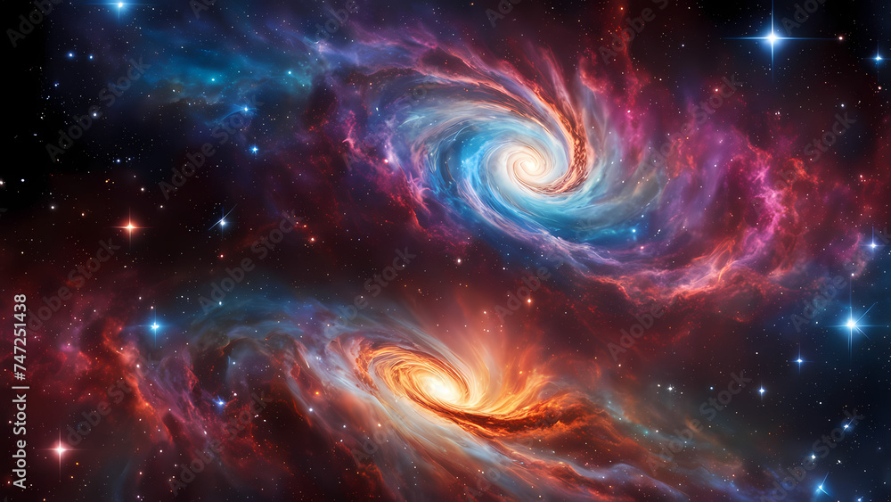 Obraz premium the awe-inspiring beauty of outer space with a stunning image of a star-filled sky, galaxies swirling in the distance, and a nebula shimmering with vibrant colors, generative ai