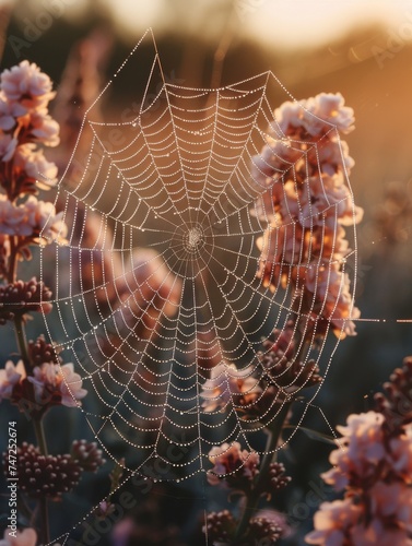 Spider Web Close Up on Flower
