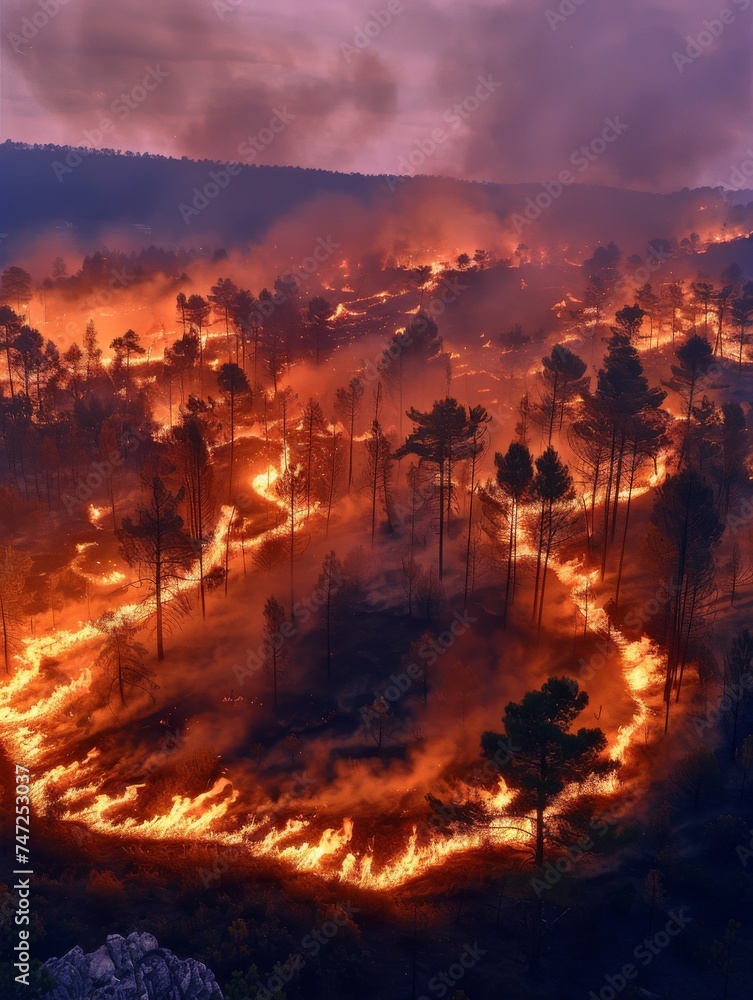 Devastating Fire Consuming Forest Trees