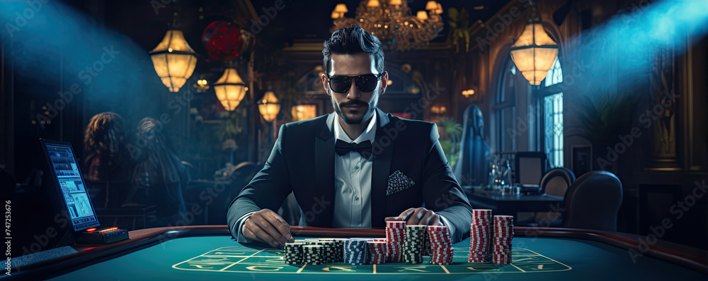 Obraz premium Croupier plays or gambling hazard club in casino