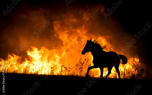 silhouette horse on fire  generative ai
