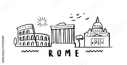 city of Rome in sketch style on white