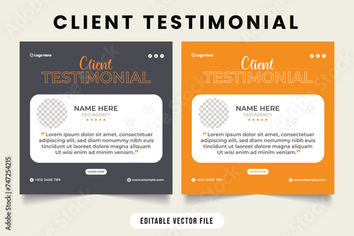 Business review testimonial design with dark gray and yellow colors. Client testimonial and feedback layout design. Customer satisfaction and work rating template. Client work rating template.