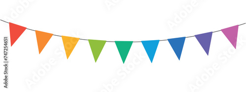 carnival garland, birthday party decoration, string of flags, banner background, colorful pennants, vector illustration