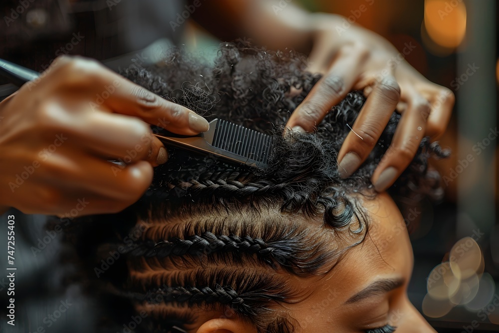 African Woman Getting Her Hair Cut in a Salon