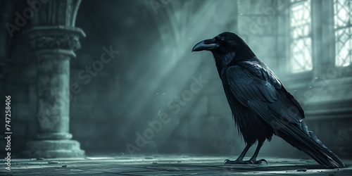 A mystic raven in a Gothic setting