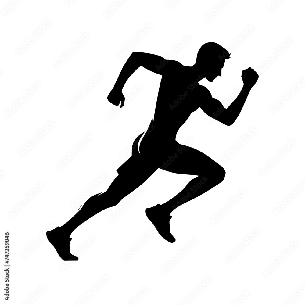 Vector silhouette of a man running. Vector icon of a jogging man isolated on white background.