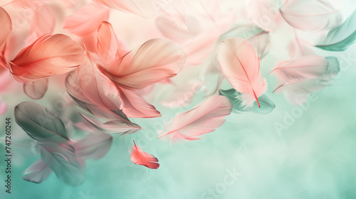 Soft Whispers: A Dance of Coral and Mint Feathers © heroimage.io