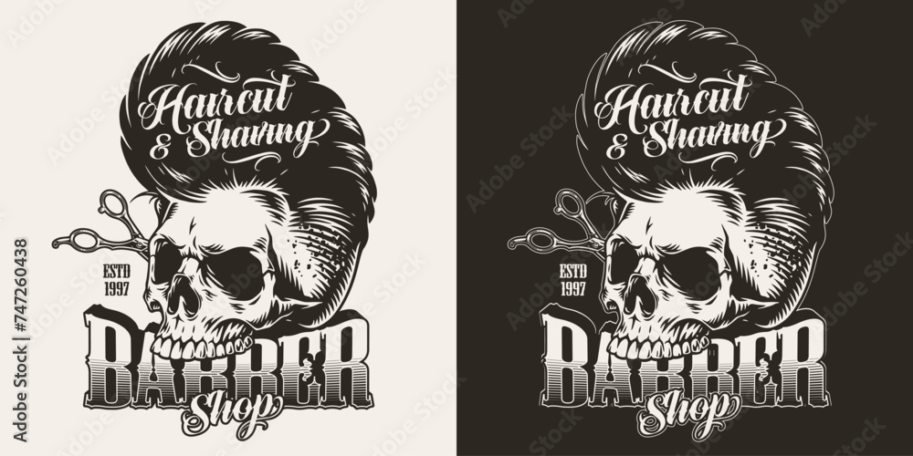 Fototapeta premium Barber shop monochrome vintage sticker