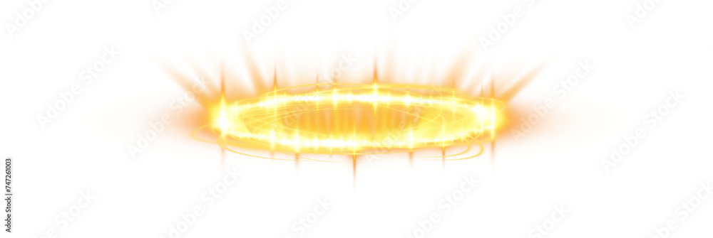 Three dimensional shiny golden nimbus. Golden halo angel ring. Light realistic halo, angel ring, Saint aureole symbol. Magic fantasy portal. Futuristic teleport. Light effect. PNG.
Three dimensional shiny golden nimbus. Golden halo angel ring. Light realistic halo, angel ring, Saint aureole symbol. Magic fantasy portal. Futuristic teleport. Light effect. PNG.