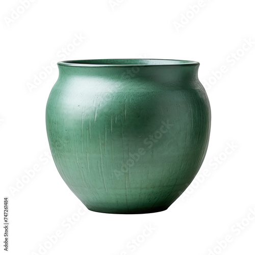 green ceramic decorative vase on a white background with clipping path. Clay pottery pot. Decorate house with shiny vase. Best pottery for home.