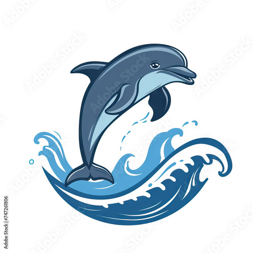 Smiling Dolphin Riding Ocean Waves. Vector Icon Illustration. Animal Nature Icon Concept Isolated Premium Vector. 