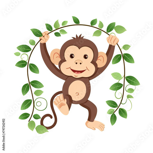 Gleeful Monkey Swinging from Vine to Vine. Vector Icon Illustration. Animal Nature Icon Concept Isolated Premium Vector. 