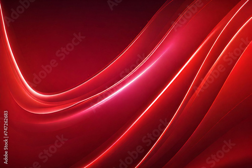 illustration of red abstract background with blurred magic neon light curved lines