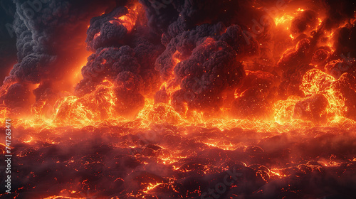Burning Inferno: A mesmerizing blend of red and orange flames dance in a fiery explosion, creating a captivating background with elements of danger and intense heat
