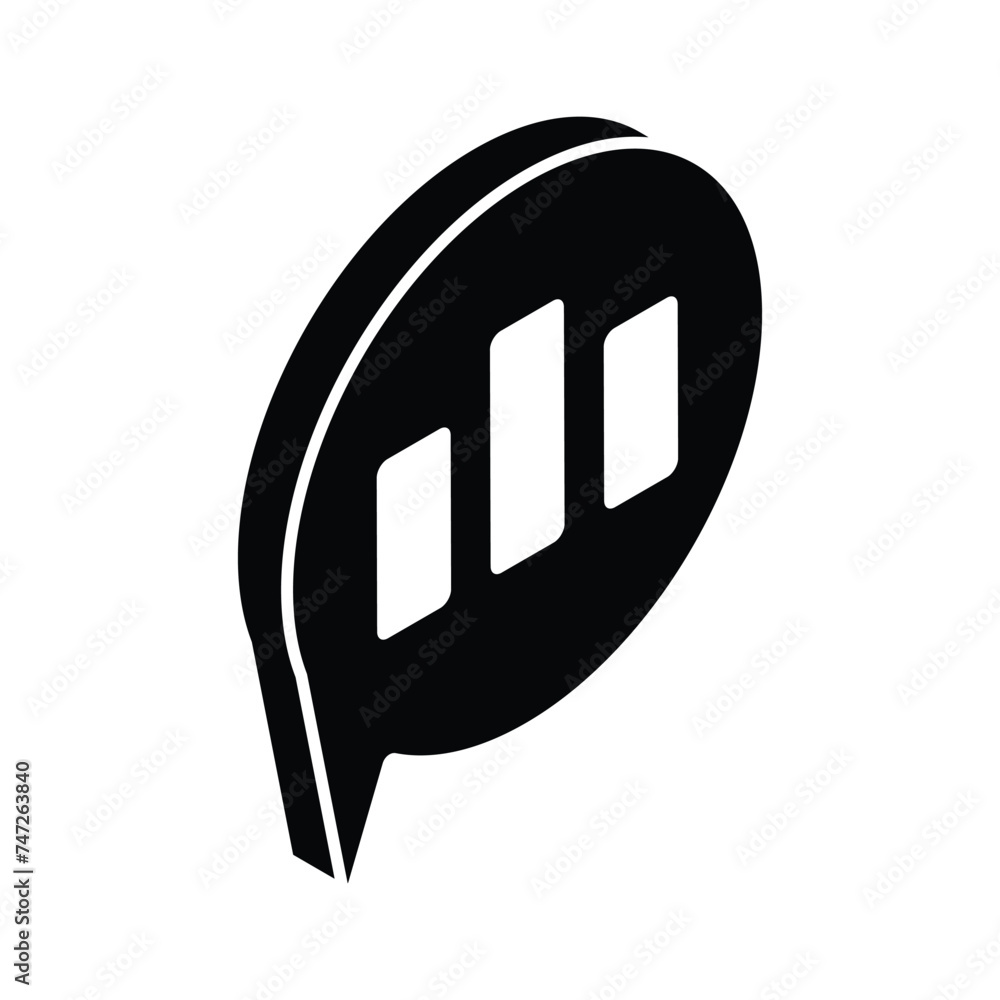 Bar chart on chat bubble showing concept isometric icon of analytical comment Bar chart on chat bubble showing concept isometric icon of analytical comment