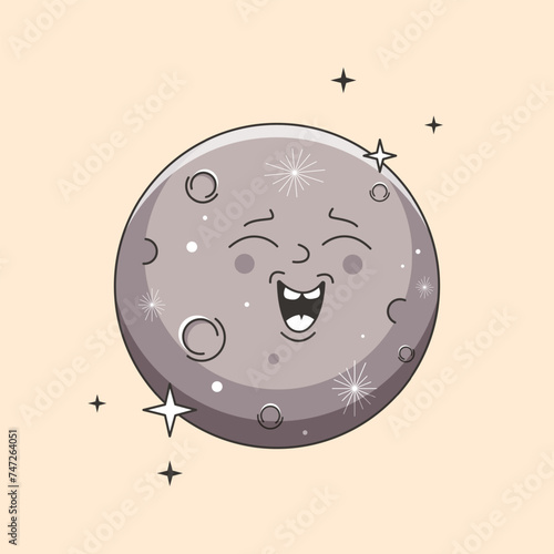 Planet Mercury character in groovy style. Vector illustration