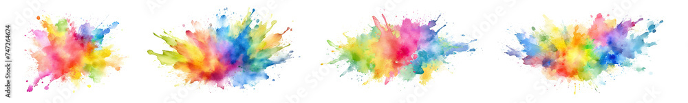 set of Abstract colorful watercolor on transparent background. The color splashing in the paper. . Modern vibrant aquarelle spot. Rainbow trendy isolated design PNG. Element. 