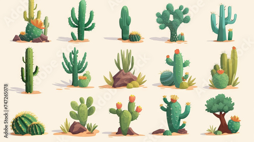 cactus - desert plant. game assets. multiple vector icon illustration. icon concept isolated premium vector.