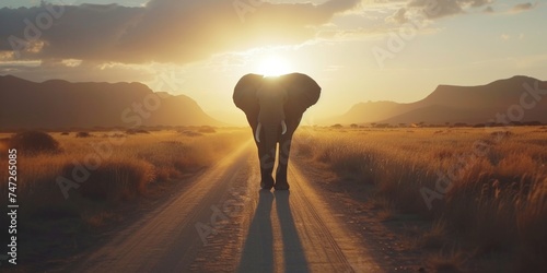 An African elephant thrives in the wild savannah, showcasing nature's grandeur. photo