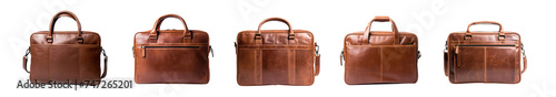 set of Beautiful luxury leather red, brown classic bag, briefcase, diplomat, for office, for laptop, clipping, isolated on a transparent background. PNG, cutout, or clipping path. 