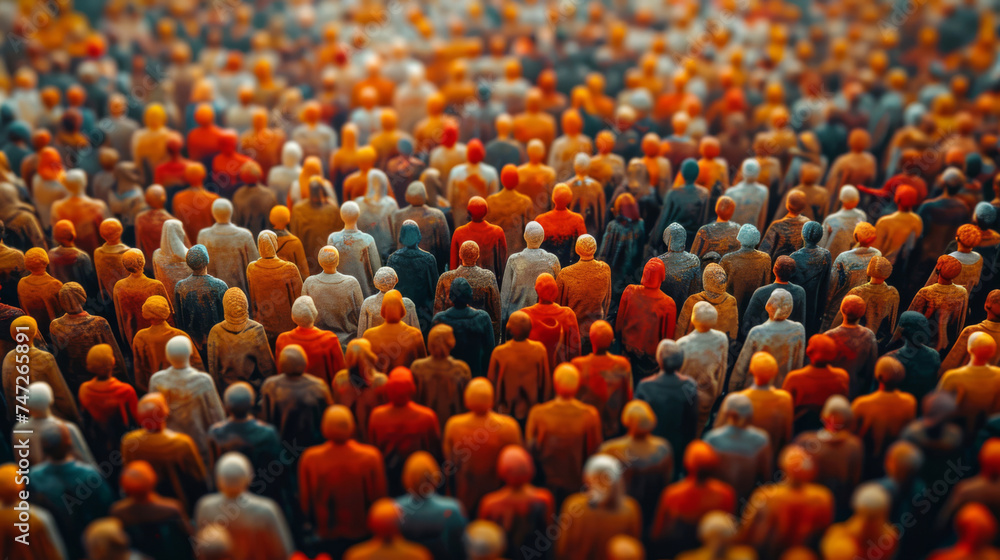 Fototapeta premium Group, people and faith connection in modern religion, culture and togetherness. Silhouette, islam and public networking for communication, crowd interaction and human collaboration or relationship
