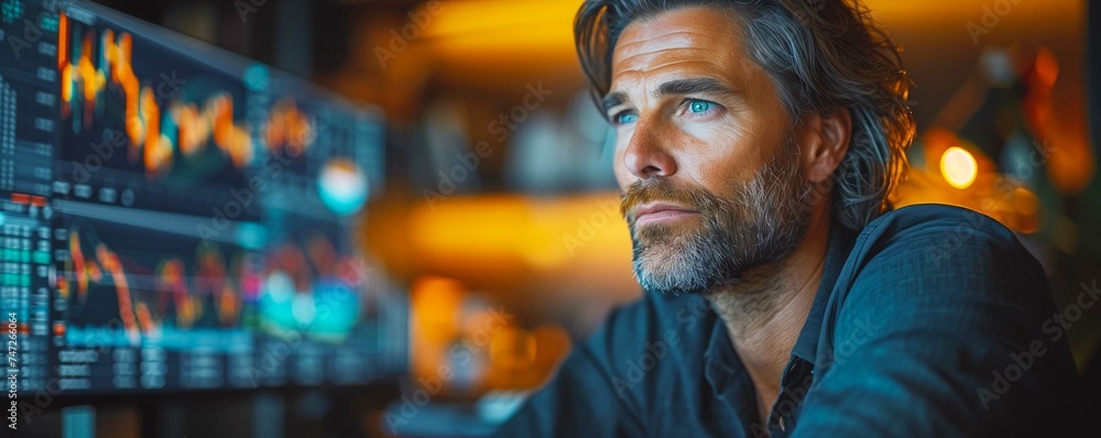 Businessman using laptop for analyzing data stock market Businessman using laptop for analyzing data stock market